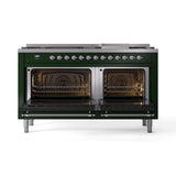 ILVE 60-Inch Nostalgie II Natural Gas Dual Fuel Range with 9 Burners, Griddle and Triple Glass Door Oven in Emerald Green with Chrome Trim (UP60FNMPEGC)