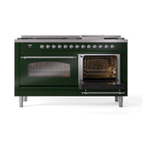 ILVE 60-Inch Nostalgie II Natural Gas Dual Fuel Range with 9 Burners, Griddle and Triple Glass Door Oven in Emerald Green with Chrome Trim (UP60FNMPEGC)