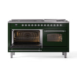 ILVE 60-Inch Nostalgie II Natural Gas Dual Fuel Range with 9 Burners, Griddle and Triple Glass Door Oven in Emerald Green with Chrome Trim (UP60FNMPEGC)