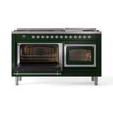 ILVE 60-Inch Nostalgie II Noblesse Propane Gas Dual Fuel Range with 9 Sealed Burners, Griddle, Triple Glass Door Oven in Emerald Green with Chrome Trim (UN60FNMPEGCLP)
