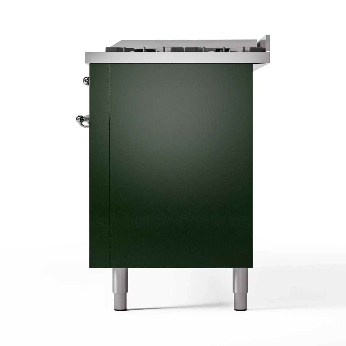 ILVE 60-Inch Nostalgie II Natural Gas Dual Fuel Range with 9 Burners, Griddle and Triple Glass Door Oven in Emerald Green with Chrome Trim (UP60FNMPEGC)