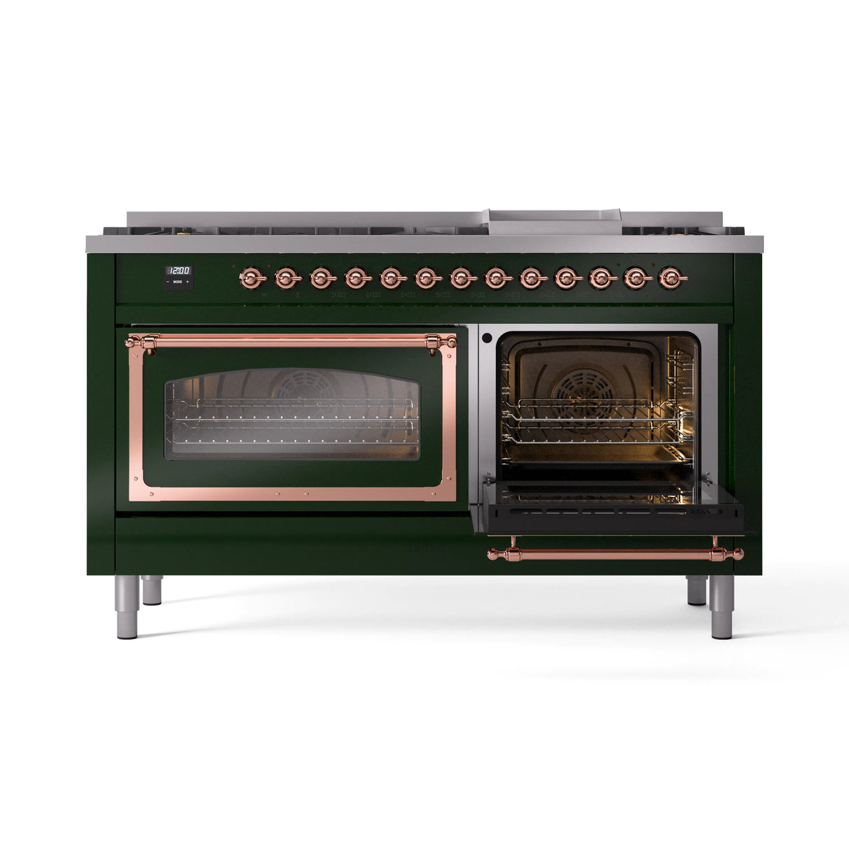 ILVE 60-Inch Nostalgie II Noblesse Natural Gas Dual Fuel Range   in Emerald Green with Copper Trim (UN60FNMPEGP)