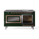 ILVE 60-Inch Nostalgie II Noblesse Natural Gas Dual Fuel Range   in Emerald Green with Copper Trim (UN60FNMPEGP)
