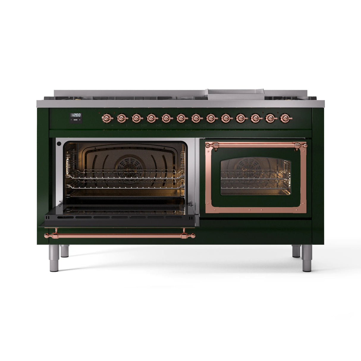 ILVE 60-Inch Nostalgie II Noblesse Natural Gas Dual Fuel Range   in Emerald Green with Copper Trim (UN60FNMPEGP)