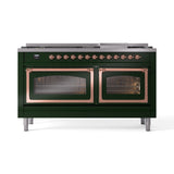 ILVE 60-Inch Nostalgie II Noblesse Natural Gas Dual Fuel Range   in Emerald Green with Copper Trim (UN60FNMPEGP)