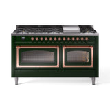 ILVE 60-Inch Nostalgie II Noblesse Natural Gas Dual Fuel Range   in Emerald Green with Copper Trim (UN60FNMPEGP)