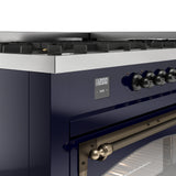 ILVE 60-Inch Nostalgie II Noblesse Propane Gas Dual Fuel Range with 9 Sealed Burners, Griddle, Triple Glass Door Oven in Midnight Blue with Bronze Trim (UN60FNMPMBBLP)