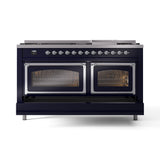 ILVE 60-Inch Nostalgie II Noblesse Natural Gas Dual Fuel Range   in Midnight Blue with Chrome Trim (UN60FNMPMBC)