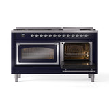 ILVE 60-Inch Nostalgie II Noblesse Propane Gas Dual Fuel Range with 9 Sealed Burners, Griddle, Triple Glass Door Oven in Midnight Blue with Chrome Trim (UN60FNMPMBCLP)