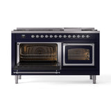 ILVE 60-Inch Nostalgie II Noblesse Propane Gas Dual Fuel Range with 9 Sealed Burners, Griddle, Triple Glass Door Oven in Midnight Blue with Chrome Trim (UN60FNMPMBCLP)