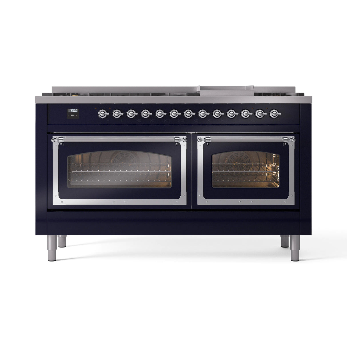 ILVE 60-Inch Nostalgie II Noblesse Natural Gas Dual Fuel Range   in Midnight Blue with Chrome Trim (UN60FNMPMBC)
