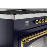 ILVE 60-Inch Nostalgie II Noblesse Natural Gas Dual Fuel Range   in Midnight Blue with Brass Trim (UN60FNMPMBG)