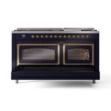 ILVE 60-Inch Nostalgie II Noblesse Natural Gas Dual Fuel Range   in Midnight Blue with Brass Trim (UN60FNMPMBG)
