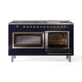 ILVE 60-Inch Nostalgie II Noblesse Natural Gas Dual Fuel Range   in Midnight Blue with Brass Trim (UN60FNMPMBG)