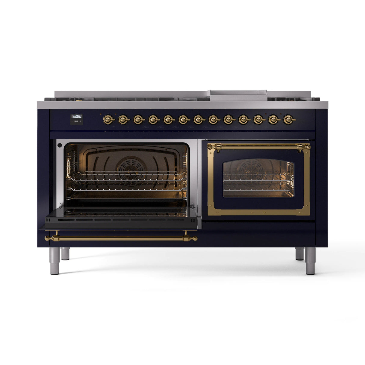 ILVE 60-Inch Nostalgie II Noblesse Natural Gas Dual Fuel Range   in Midnight Blue with Brass Trim (UN60FNMPMBG)