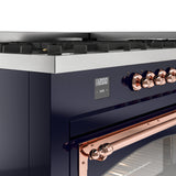 ILVE 60-Inch Nostalgie II Noblesse Natural Gas Dual Fuel Range   in Midnight Blue with Copper Trim (UN60FNMPMBP)