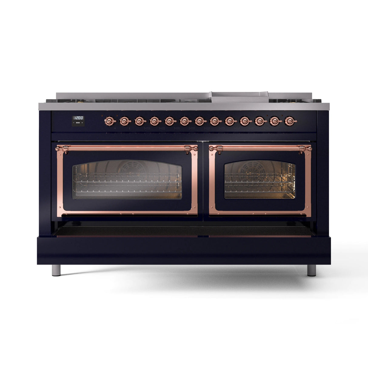 ILVE 60-Inch Nostalgie II Noblesse Natural Gas Dual Fuel Range   in Midnight Blue with Copper Trim (UN60FNMPMBP)