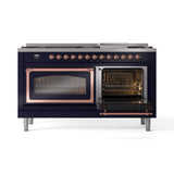 ILVE 60-Inch Nostalgie II Noblesse Natural Gas Dual Fuel Range   in Midnight Blue with Copper Trim (UN60FNMPMBP)
