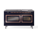 ILVE 60-Inch Nostalgie II Noblesse Natural Gas Dual Fuel Range   in Midnight Blue with Copper Trim (UN60FNMPMBP)