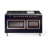 ILVE 60-Inch Nostalgie II Noblesse Natural Gas Dual Fuel Range   in Midnight Blue with Copper Trim (UN60FNMPMBP)