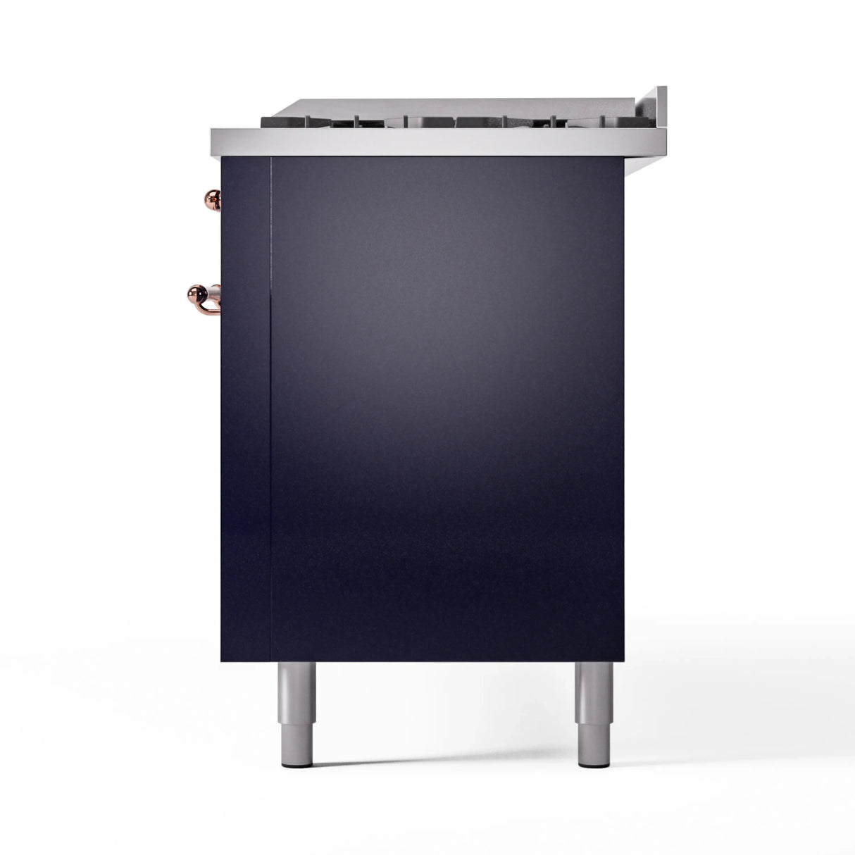 ILVE 60-Inch Nostalgie II Natural Gas Dual Fuel Range with 9 Burners, Griddle and Triple Glass Door Oven in Midnight Blue with Copper Trim (UP60FNMPMBP)