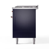 ILVE 60-Inch Nostalgie II Natural Gas Dual Fuel Range with 9 Burners, Griddle and Triple Glass Door Oven in Midnight Blue with Copper Trim (UP60FNMPMBP)