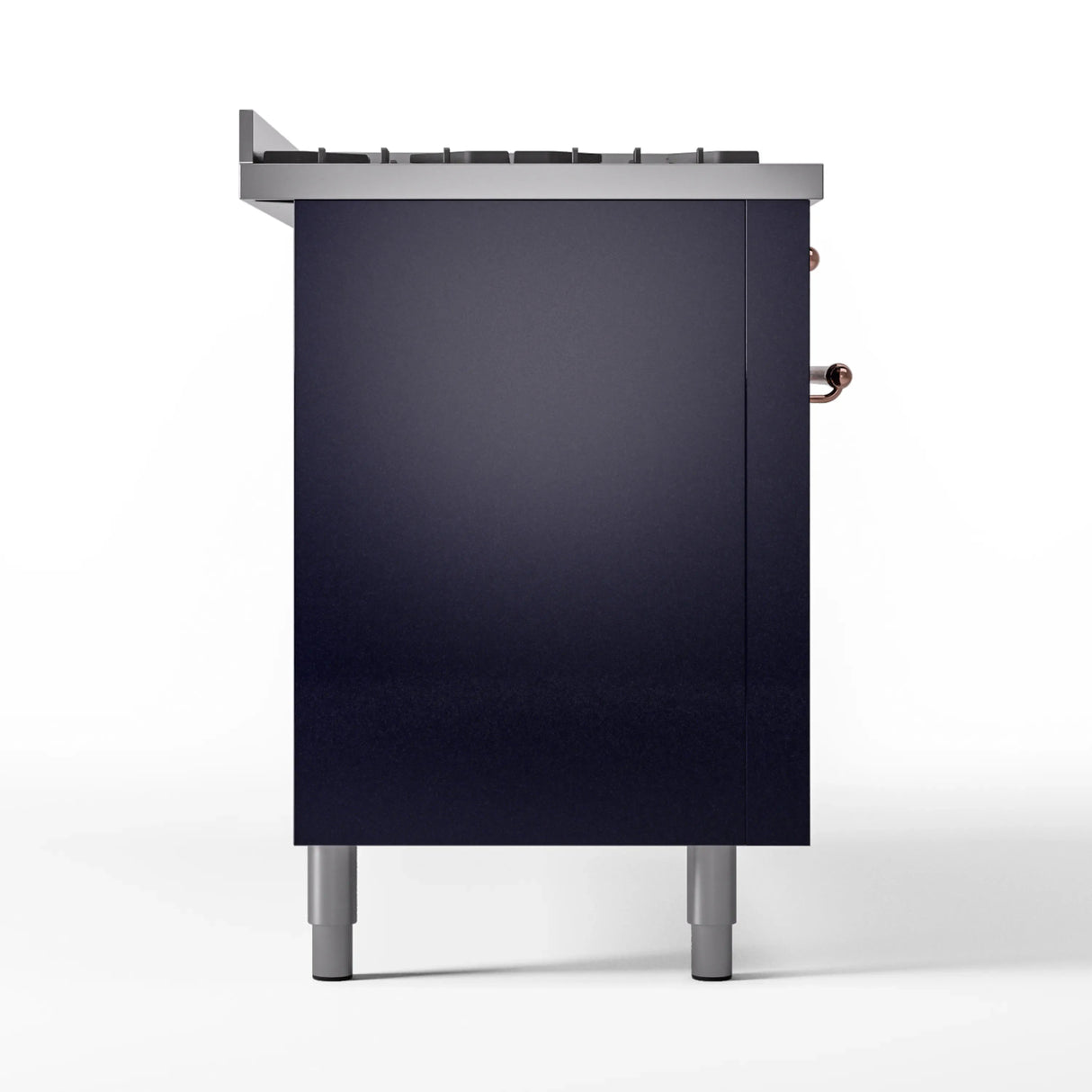 ILVE 60-Inch Nostalgie II Natural Gas Dual Fuel Range with 9 Burners, Griddle and Triple Glass Door Oven in Midnight Blue with Copper Trim (UP60FNMPMBP)