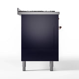 ILVE 60-Inch Nostalgie II Natural Gas Dual Fuel Range with 9 Burners, Griddle and Triple Glass Door Oven in Midnight Blue with Copper Trim (UP60FNMPMBP)
