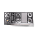 ILVE 60-Inch Nostalgie II Natural Gas Dual Fuel Range with 9 Burners, Griddle and Triple Glass Door Oven in Midnight Blue with Copper Trim (UP60FNMPMBP)