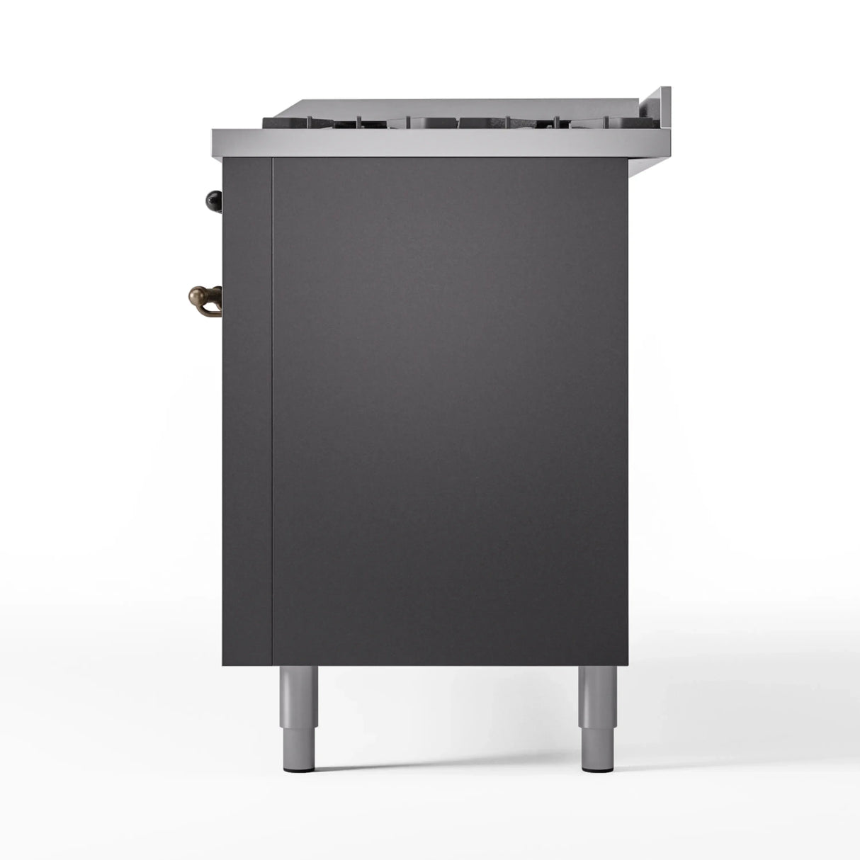 ILVE 60-Inch Nostalgie II Natural Gas Dual Fuel Range with 9 Burners, Griddle and Triple Glass Door Oven in Matte Graphite with Bronze Trim (UP60FNMPMGB)