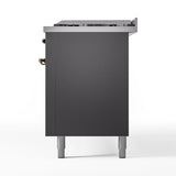ILVE 60-Inch Nostalgie II Natural Gas Dual Fuel Range with 9 Burners, Griddle and Triple Glass Door Oven in Matte Graphite with Bronze Trim (UP60FNMPMGB)