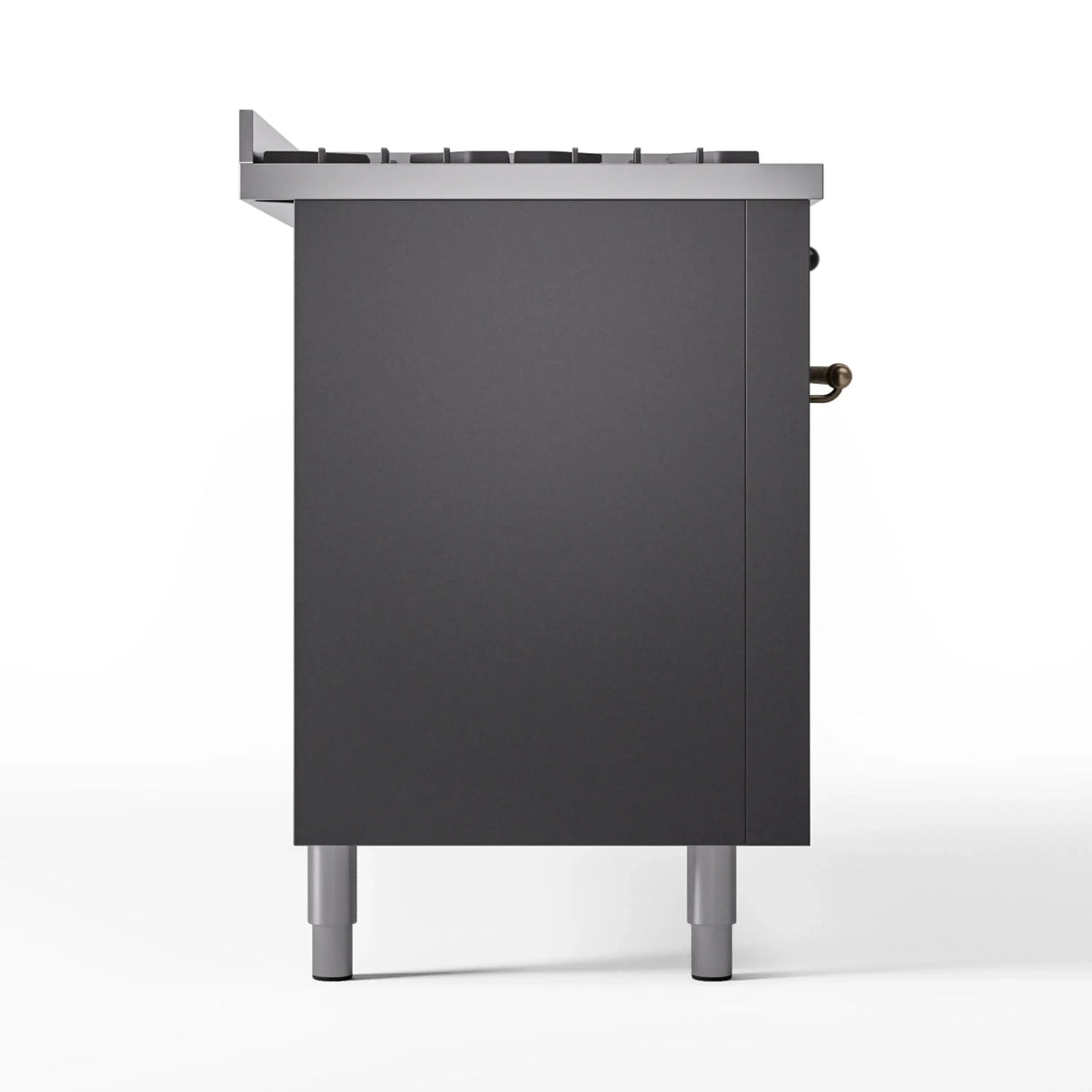 ILVE 60-Inch Nostalgie II Natural Gas Dual Fuel Range with 9 Burners, Griddle and Triple Glass Door Oven in Matte Graphite with Bronze Trim (UP60FNMPMGB)