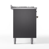 ILVE 60-Inch Nostalgie II Natural Gas Dual Fuel Range with 9 Burners, Griddle and Triple Glass Door Oven in Matte Graphite with Bronze Trim (UP60FNMPMGB)