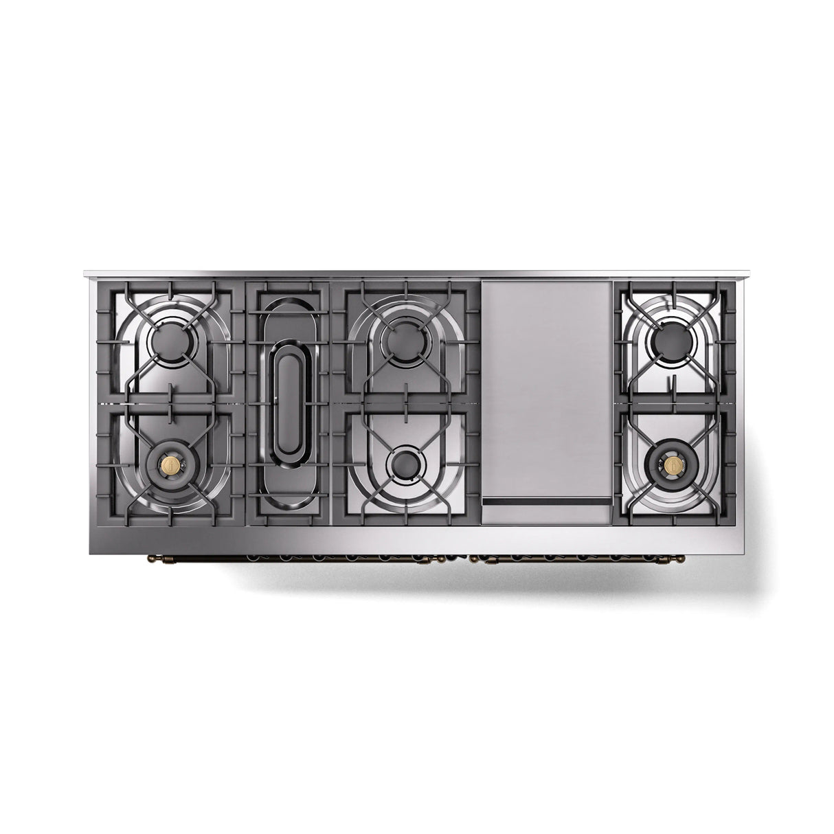 ILVE 60-Inch Nostalgie II Natural Gas Dual Fuel Range with 9 Burners, Griddle and Triple Glass Door Oven in Matte Graphite with Bronze Trim (UP60FNMPMGB)