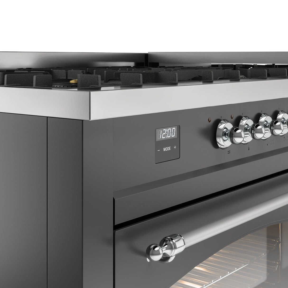 ILVE 60-Inch Nostalgie II Propane Gas Dual Fuel Range with 9 Burners, Griddle and Triple Glass Door Oven in Matte Graphite with Chrome Trim (UP60FNMPMGCLP)