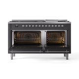 ILVE 60-Inch Nostalgie II Natural Gas Dual Fuel Range with 9 Burners, Griddle and Triple Glass Door Oven in Matte Graphite with Chrome Trim (UP60FNMPMGC)