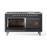 ILVE 60-Inch Nostalgie II Natural Gas Dual Fuel Range with 9 Burners, Griddle and Triple Glass Door Oven in Matte Graphite with Chrome Trim (UP60FNMPMGC)
