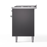 ILVE 60-Inch Nostalgie II Propane Gas Dual Fuel Range with 9 Burners, Griddle and Triple Glass Door Oven in Matte Graphite with Chrome Trim (UP60FNMPMGCLP)