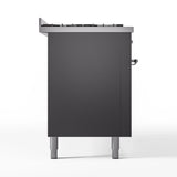 ILVE 60-Inch Nostalgie II Natural Gas Dual Fuel Range with 9 Burners, Griddle and Triple Glass Door Oven in Matte Graphite with Chrome Trim (UP60FNMPMGC)