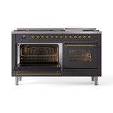 ILVE 60-Inch Nostalgie II Propane Gas Dual Fuel Range with 9 Burners, Griddle and Triple Glass Door Oven in Matte Graphite with Brass Trim (UP60FNMPMGGLP)