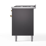 ILVE 60-Inch Nostalgie II Propane Gas Dual Fuel Range with 9 Burners, Griddle and Triple Glass Door Oven in Matte Graphite with Brass Trim (UP60FNMPMGGLP)