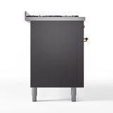 ILVE 60-Inch Nostalgie II Propane Gas Dual Fuel Range with 9 Burners, Griddle and Triple Glass Door Oven in Matte Graphite with Brass Trim (UP60FNMPMGGLP)