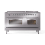 ILVE 60-Inch Nostalgie II Natural Gas Dual Fuel Range with 9 Burners, Griddle and Triple Glass Door Oven in Stainless Steel with Chrome Trim (UP60FNMPSSC)