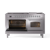 ILVE 60-Inch Nostalgie II Natural Gas Dual Fuel Range with 9 Burners, Griddle and Triple Glass Door Oven in Stainless Steel with Chrome Trim (UP60FNMPSSC)