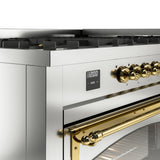 ILVE 60-Inch Nostalgie II Noblesse Propane Gas Dual Fuel Range with 9 Sealed Burners, Griddle, Triple Glass Door Oven in Stainless Steel with Brass Trim (UN60FNMPSSGLP)