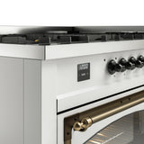 ILVE 60-Inch Nostalgie II Noblesse Propane Gas Dual Fuel Range with 9 Sealed Burners, Griddle, Triple Glass Door Oven in White with Bronze Trim (UN60FNMPWHBLP)