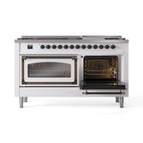 ILVE 60-Inch Nostalgie II Noblesse Propane Gas Dual Fuel Range with 9 Sealed Burners, Griddle, Triple Glass Door Oven in White with Bronze Trim (UN60FNMPWHBLP)