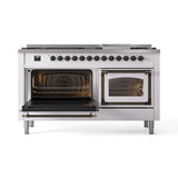 ILVE 60-Inch Nostalgie II Noblesse Propane Gas Dual Fuel Range with 9 Sealed Burners, Griddle, Triple Glass Door Oven in White with Bronze Trim (UN60FNMPWHBLP)