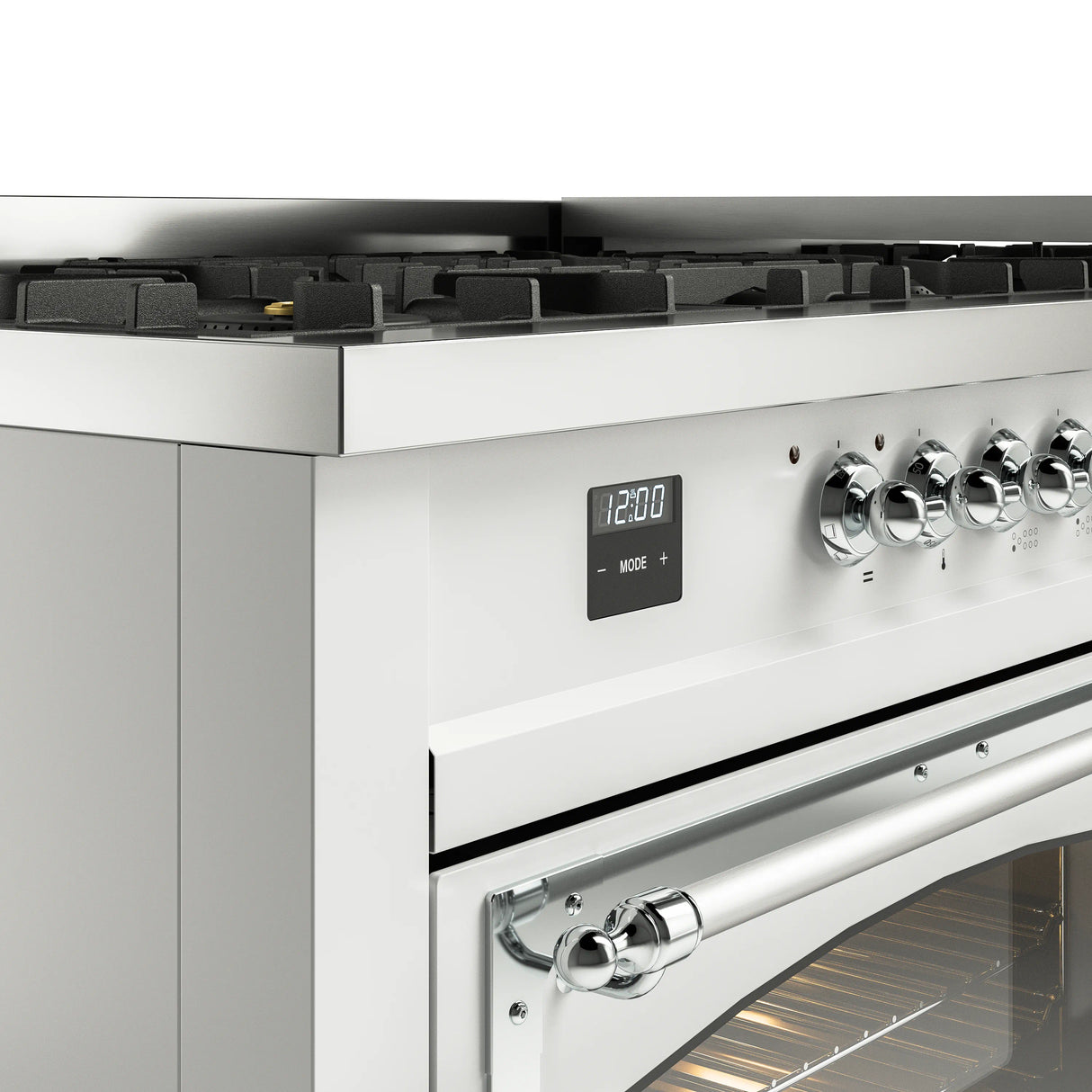 ILVE 60-Inch Nostalgie II Noblesse Propane Gas Dual Fuel Range with 9 Sealed Burners, Griddle, Triple Glass Door Oven in White with Chrome Trim (UN60FNMPWHCLP)