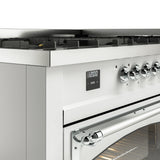 ILVE 60-Inch Nostalgie II Noblesse Propane Gas Dual Fuel Range with 9 Sealed Burners, Griddle, Triple Glass Door Oven in White with Chrome Trim (UN60FNMPWHCLP)
